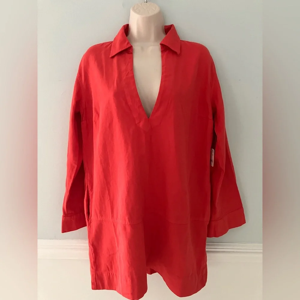 NWT FREE PEOPLE Seek to Sea mini dress Boho Shirtdress Bell Sleeve XS